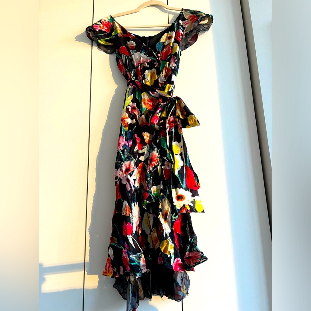 Elie Tahari Ryder black floral silk dress